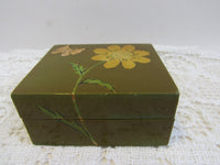 Vintage Decoupage Wooden Box Mod Flower Trinket Box Small Storage Box Butterfly Green Lacquer Box