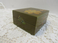 Vintage Decoupage Wooden Box Mod Flower Trinket Box Small Storage Box Butterfly Green Lacquer Box