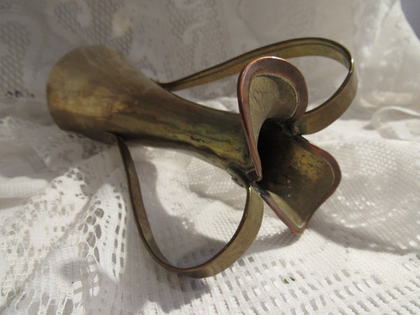 Vintage Hammered Copper Brass Decorative Pitcher Vase Heart Shaped Handles French Morocco Inspired Primitive Finish