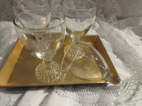 Vintage Beaded Stem Wine Glasses Hob Nail Anchor Hocking Boopie Set of 4 Mid Century