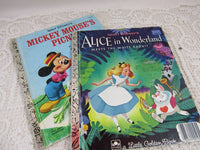 Vintage Little Golden Book Children's Collectible Books Walt Disney's MickeyMouses Picnic Alice in Wonderland Vintage Children Art Upcycle