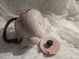 Vintage Japanese Pottery Teapot Handmade Art Pottery Porcelain Tea Pot Floral Pink Cherry Blossom Pattern Rattan Handle Sousaku