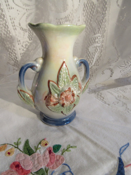 Vintage Lusterware Vase Brazil Iridescent Glaze Flower Vase Decorative Vase Shabby Chic Pastel 420