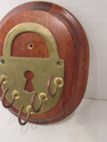 Vintage Key Holder Brass Wood Wooden Wall Hook Brass Padlock Wall Hanging Home Decor