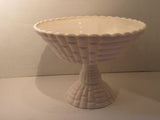 Vintage Pink Bowl Compote Footed Centerpiece Fruit Bowl Blush Pink Basket Weave Pink Milkglass Jeanette Glass Company