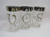 Vintage Queens Lusterware Glassware Monogrammed Initial V Initial S Initial C Initial G Dorothy Thorpe Style Silver Band Initial Tumblers