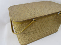 Vintage Picnic Basket Hamper Mid Century Metal Handle Tiki Look