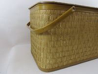 Vintage Picnic Basket Hamper Mid Century Metal Handle Tiki Look