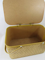 Vintage Picnic Basket Hamper Mid Century Metal Handle Tiki Look