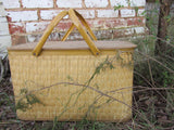 Vintage Picnic Basket Hamper Mid Century Metal Handle Tiki Look