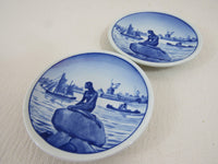 Vintage Royal Copenhagen Miniature Little Mermaid Collectible Plate Langelinie Denmark Blue White Fairy Tale Series Hanging Plate