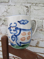 Vintage MD Hadley Cow Pitcher Farmhouse Ceramic Collectible Louisville Milk Serving Pitcher Tabletop Blue White Pottery