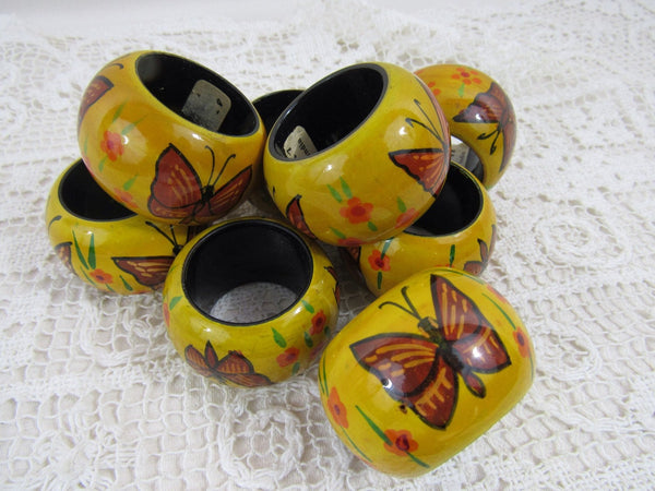 Vintage Wood Napkin Rings Butterfly Made in India Set of 4 Hand Painted Butterflies Wooden Napkin Rings For The Table Spring Summer Boho