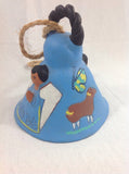 Vintage Folk Art Rustic Clay Bell on Rope Mexico Terra Cotta Garden Patio Art