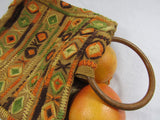 Vintage Boho Market Tote Beach Bag Wood Handles Embroidered Ethnic Traveler Style 1970's