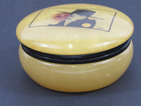 Vintage Italian Marble Hinged Trinket Box Yellow Himark Art Nouveau Vanity Jar